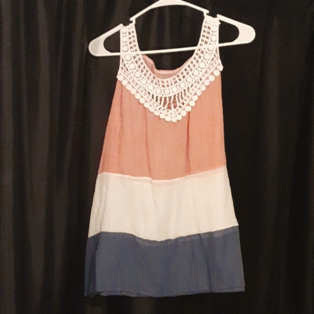 Women's Sleeveless Top XL Pink, White and Blue